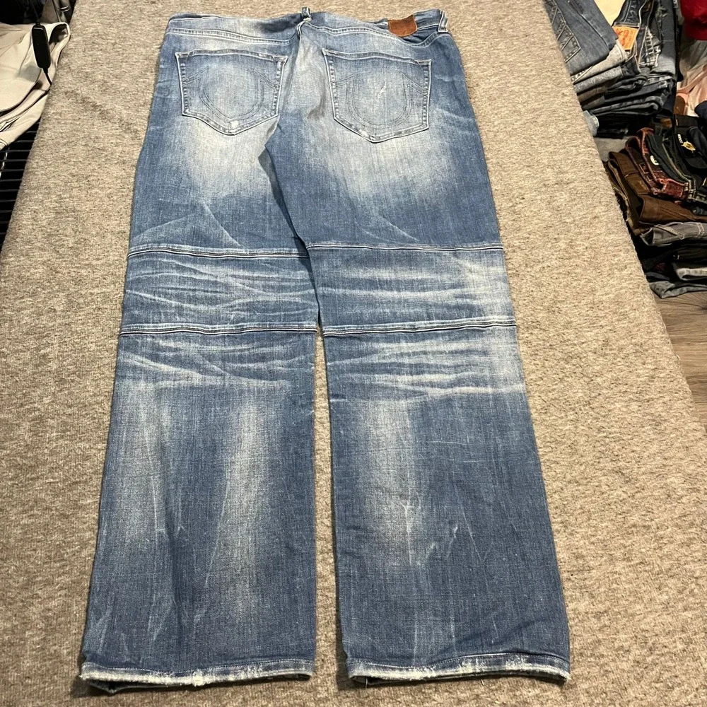 True Religion Mens Distressed Moto Straight Leg Jeans Blue 33x28